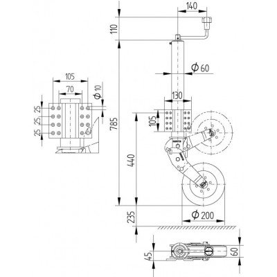 KNOTT 60 MM DESTEK TEKERİ OTOMATİK KATLANIR